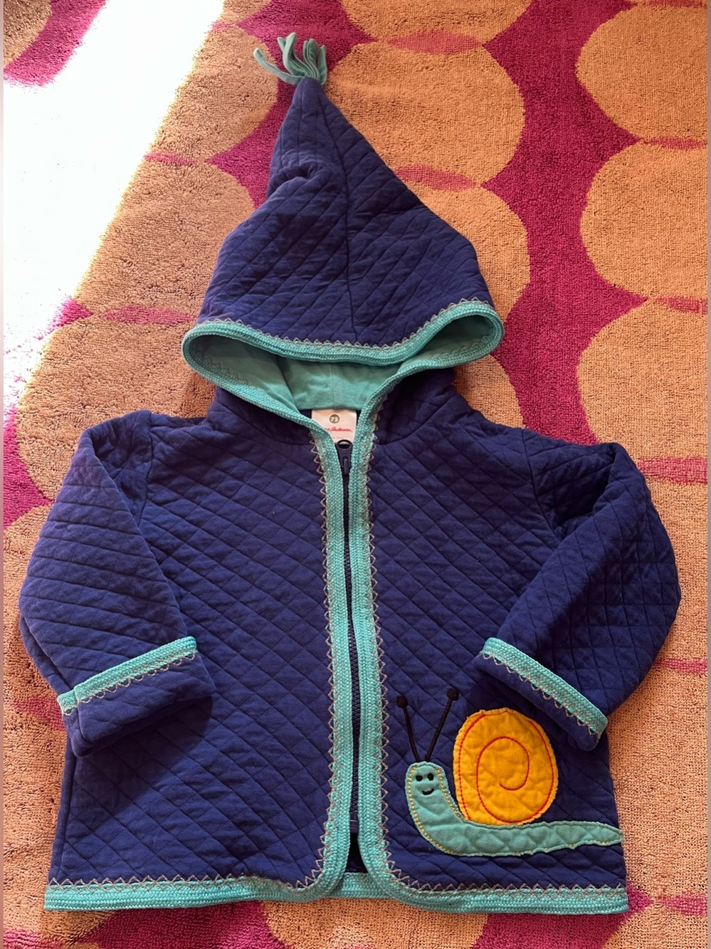 NWOT Hanna Andersson Quilted Pixie Hood Jacket with Snail Appliqué